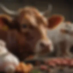 A variety of cattle by-products displayed in an artistic arrangement