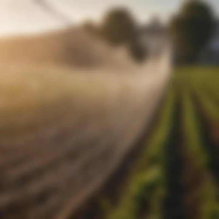 Bird netting being applied to a crop field for protection