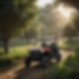 A UTV navigating through a lush farm landscape