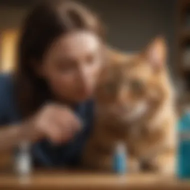 Pet owner administering medication to a cat