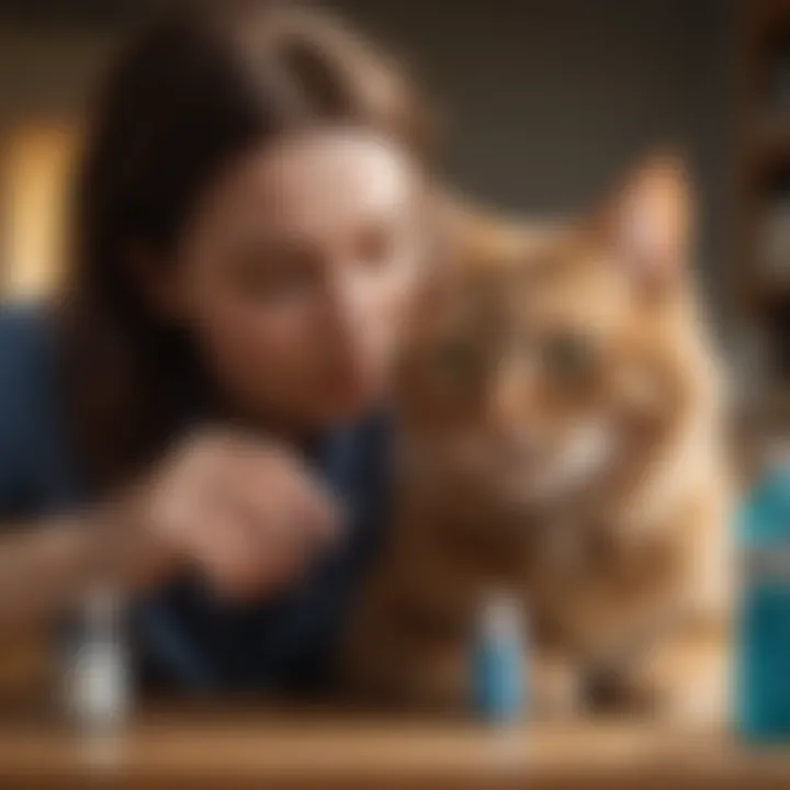 Pet owner administering medication to a cat