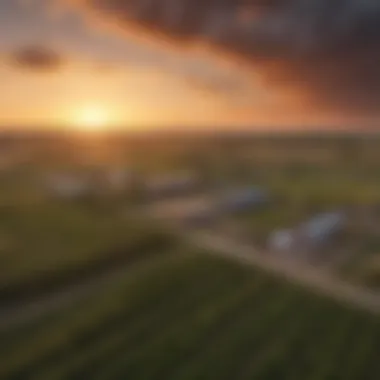 Sunset over a farming community, symbolizing sustainability