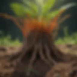 Illustration of soil microorganisms interacting with plant roots