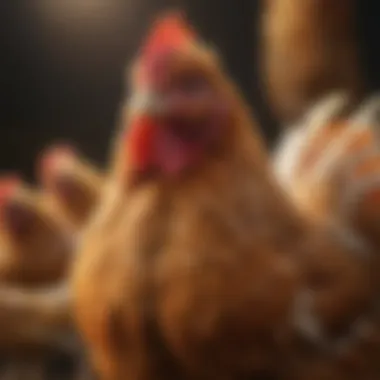 Close-up of a healthy free-range chicken with vibrant feathers