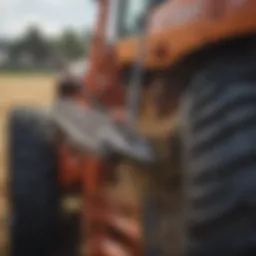 Detailed view of a front hay spear on a tractor