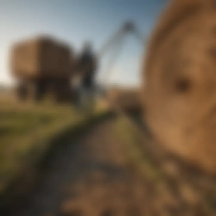 Front hay spear being used in a field with bales