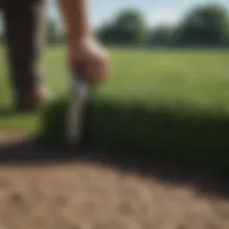 A measurement tool against grass sod rolls