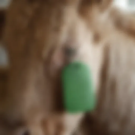 Close-up of a green cattle ear tag on a cow