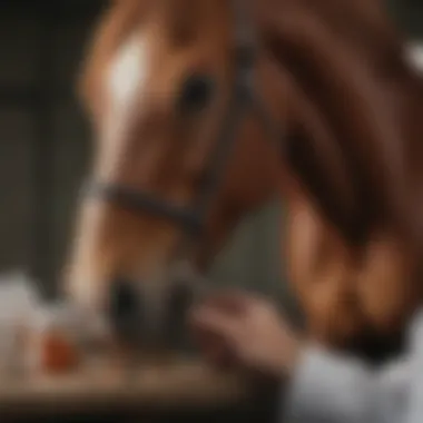 Veterinary Care and Medications A veterinarian examining a horse with medication in hand