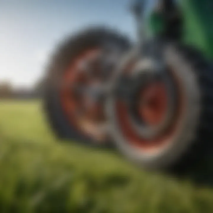 Close-up of lawn machine blades for grass cutting