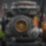 Detailed view of a lawn mower engine showing components