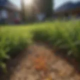 Close-up of granular micronutrients on a lush lawn