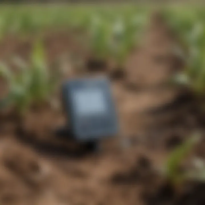 Close-up of soil moisture sensors integrated into a farm.