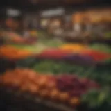 A vibrant display of fresh vegetables in a market setting