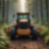 Close-up of a rotary forestry mulcher cutting through dense vegetation
