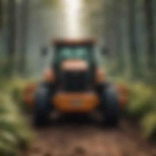 Close-up of a rotary forestry mulcher cutting through dense vegetation