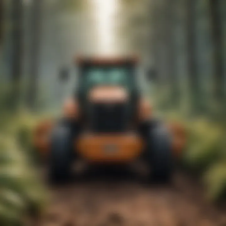 Close-up of a rotary forestry mulcher cutting through dense vegetation