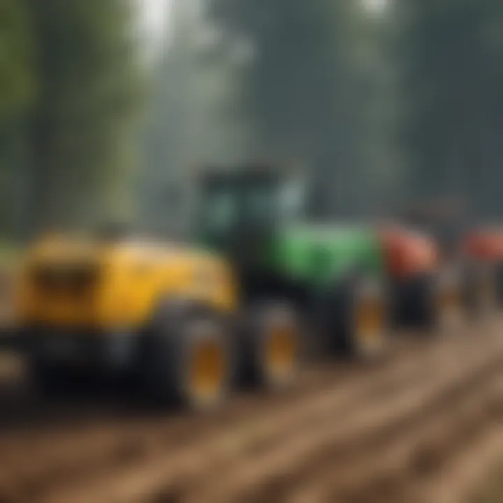 Different types of rotary forestry mulchers displayed side by side