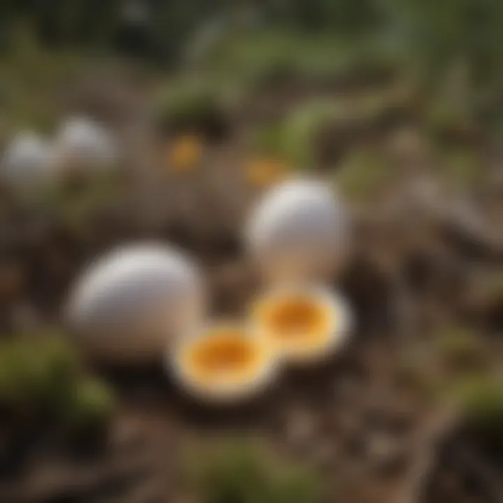 A close-up view of shell-less eggs in a natural habitat.