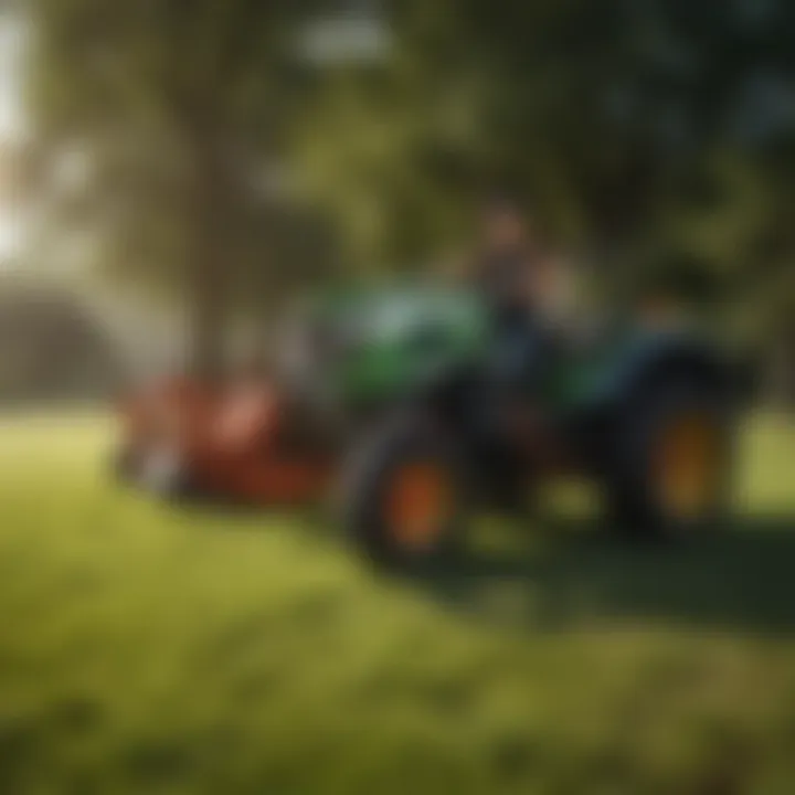 An agricultural worker performing maintenance on a side mower