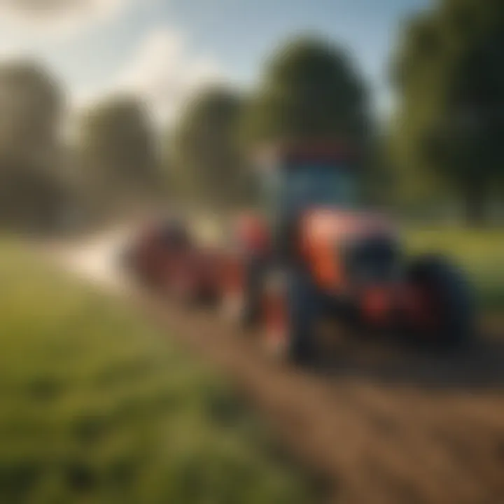 A side mower attached to a tractor in a field