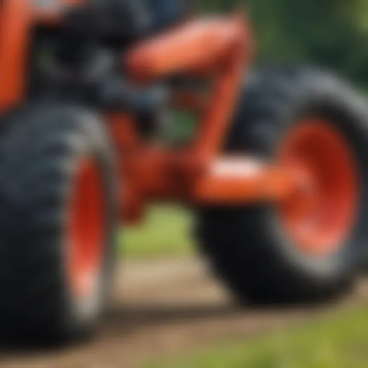 Close-up of a tractor's attachment mechanism for side mowers