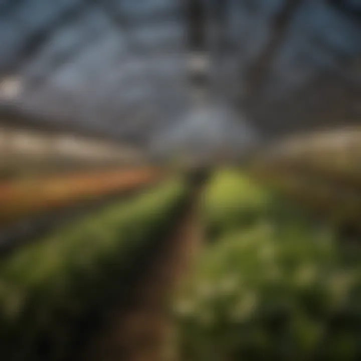 LED light bulbs in a greenhouse setting enhancing plant growth