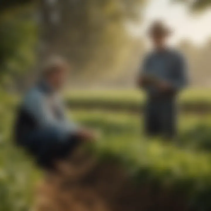 An advisor discussing debt management strategies with a farmer