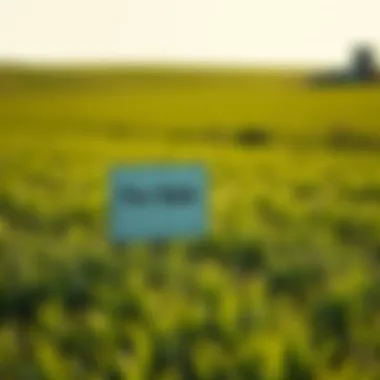 A lush green field with a 'For Sale' sign