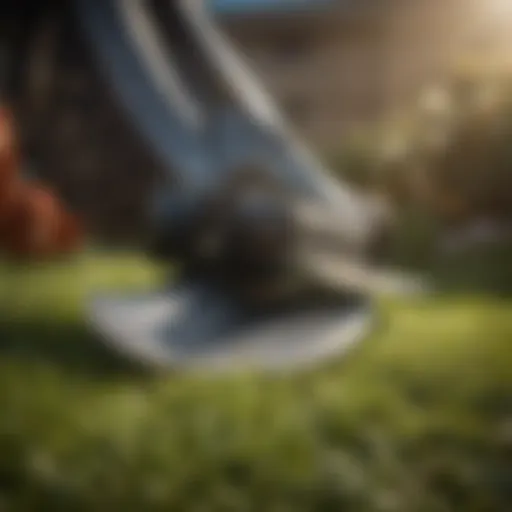 Close-up of sharp lawn mower blade demonstrating cutting edge