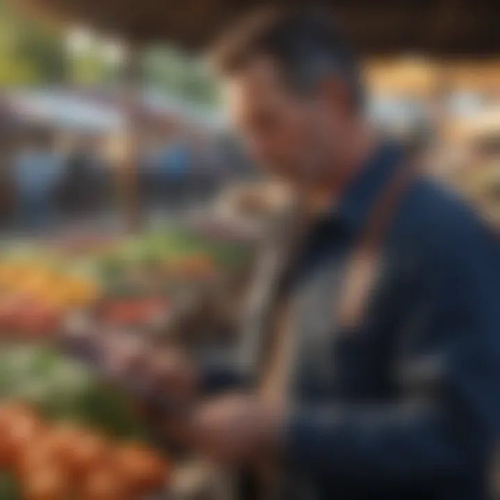 A farmer analyzing market data on a tablet