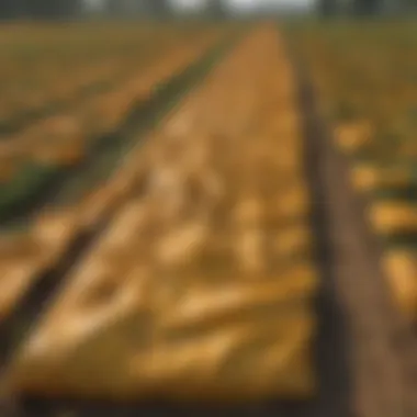 A vibrant field covered with anti weed tarps