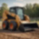 Close-up view of a skid steer showcasing its width and design