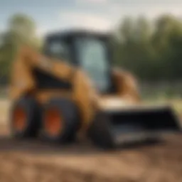 Close-up view of a skid steer showcasing its width and design