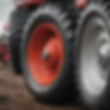 Detailed view of tractor wheels emphasizing durability and traction