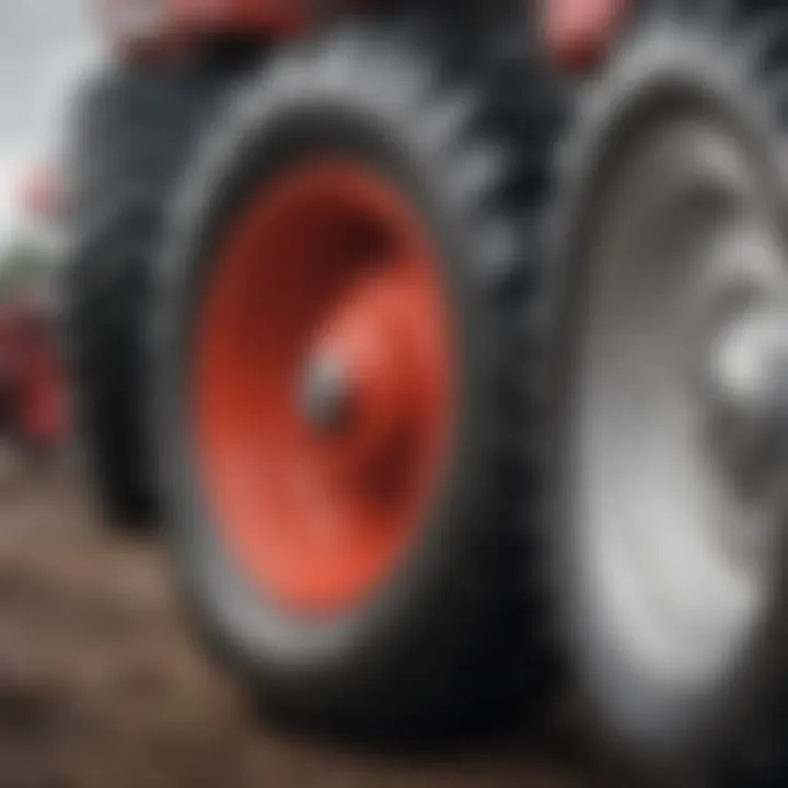 Detailed view of tractor wheels emphasizing durability and traction