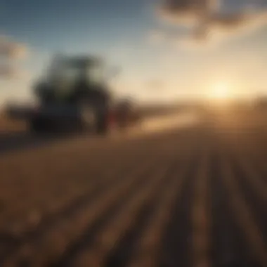 Automated farming equipment operating in a vast field.