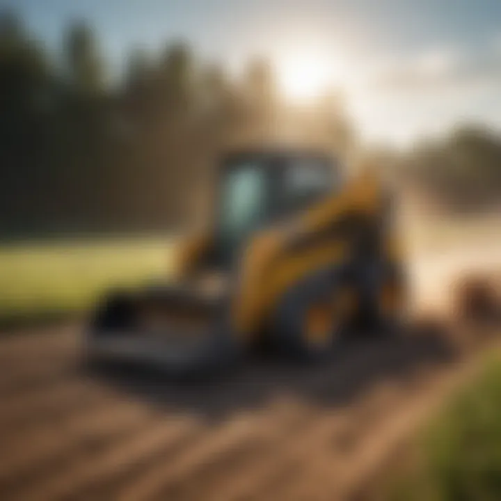 Used track skid steer in a field