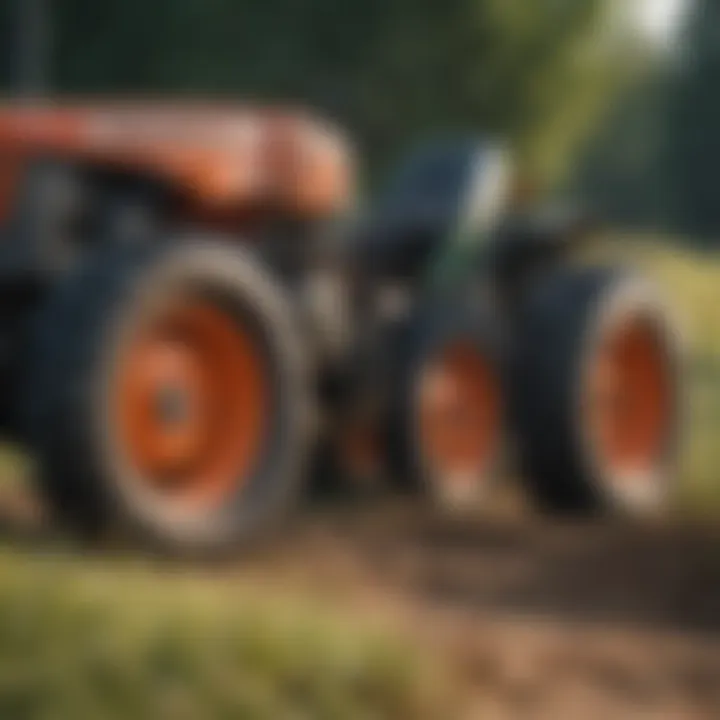 Close-up view of a used tractor on a farm