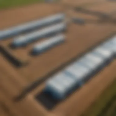 Strategic Placement of Storage Units in Agriculture Aerial view of a farm with multiple 20 by 20 storage units strategically placed for optimal land use.
