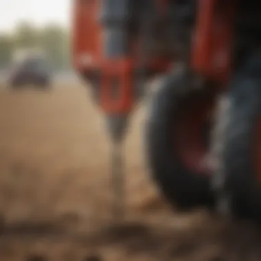 Close-up view of the Tye No Till Drill in action on a field