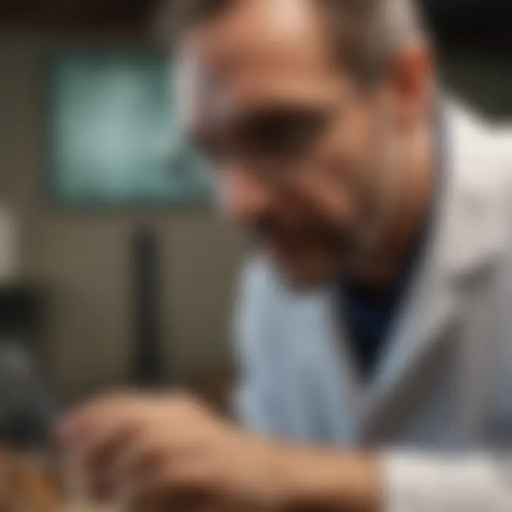 Veterinarian examining livestock for ticks