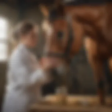 Veterinarian administering antibiotic powder to a horse