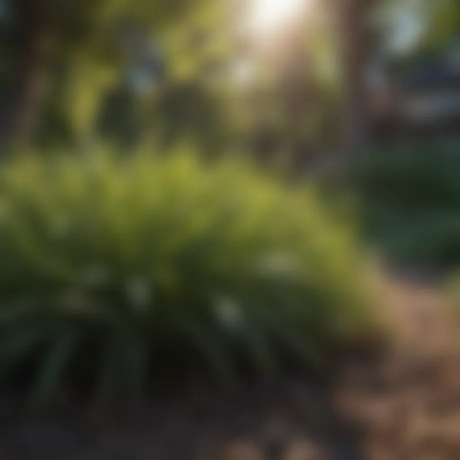 Lush warm season grass thriving in a shaded garden area