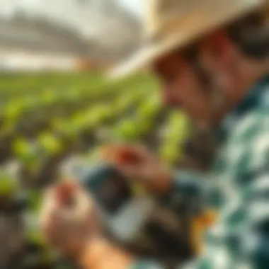 Farmer analyzing soil moisture content