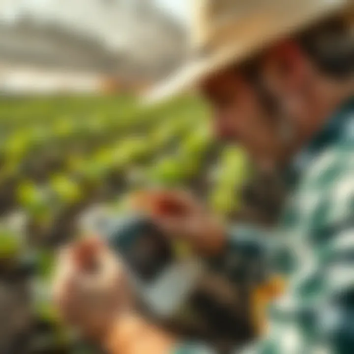 Farmer analyzing soil moisture content