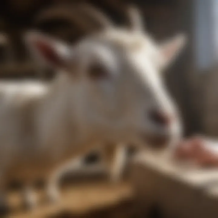 Close-up of goat being examined for parasites